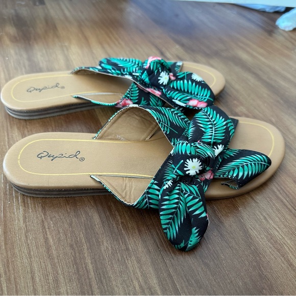 Tropical Floral Print Bow Slide Sandals - Picture 11 of 15